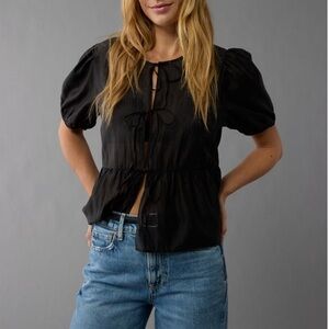 American Eagle Outfitters Black Puff Sleeve Blouse